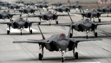 South Korean F-35A stealth fighters perform an elephant walk on March 25.