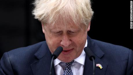 British Prime Minister Boris Johnson makes a statement at Downing Street on July 7, 2022 in London, Britain.