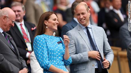 The Duke and Duchess of Cambridge watch from the Royal Box as Novak Djokovic of Serbia defeats Jannik Sinner of Italy in the Wimbledon men&#39;s singles quarter final match on July 5.