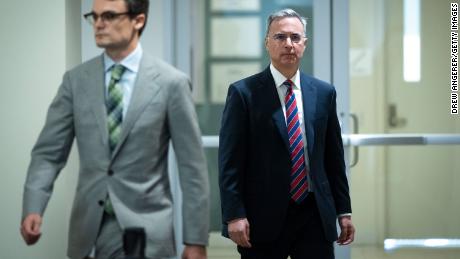 WASHINGTON, DC - JULY 8: Pat Cipollone, former President Trumps White House counsel, walks into a conference room after a break in his interview at the Thomas P. O&#39;Neill Jr. House Office Building July 8, 2022 in Washington, DC. The House select committee investigating the Jan. 6 Capitol riot is conducting a closed-door transcribed interview with Cipollone. (Photo by Drew Angerer/Getty Images)