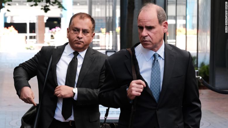 Former Theranos COO Ramesh &quot;Sunny&quot; Balwani and his legal team leave the Robert F. Peckham Federal Building on July 7, 2022 in San Jose, California.