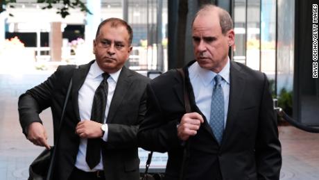 Former Theranos COO Ramesh &quot;Sunny&quot; Balwani and his legal team leave the Robert F. Peckham Federal Building on July 7, 2022 in San Jose, California.