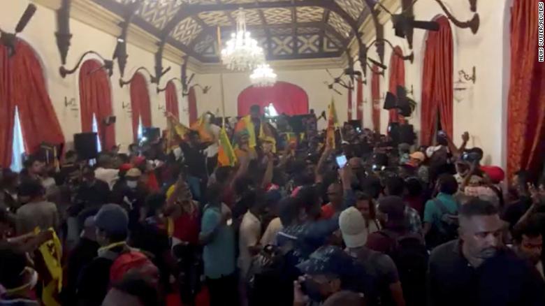 Demonstrators protest inside Gotabaya Rajapaksa's residence, in Colombo, Sri Lanka, in this screengrab obtained from social media video on July 9, 2022. 