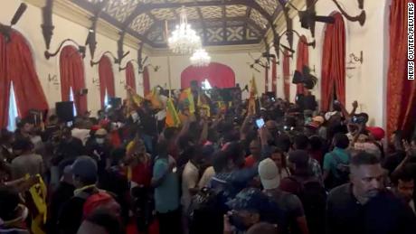 Demonstrators protest inside President Gotabaya Rajapaksa&#39;s residence, in Colombo, Sri Lanka, in this screengrab obtained from social media video on July 9, 2022. 
