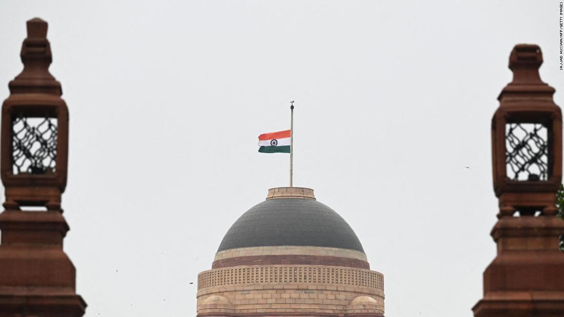 The Indian flag flies at half-staff at the presidential palace in New Delhi on Saturday.