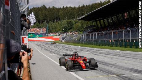 Leclerc crosses the finish line to win the Austrian Grand Prix.