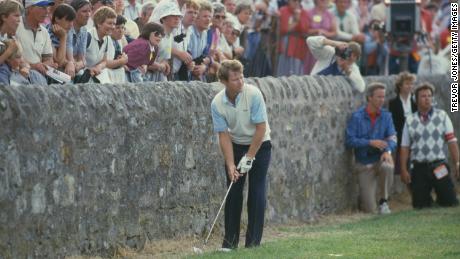Tom Watson makes his third shot on the 17th hole during the final round of the 1984 Open Championship at St. Andrews. 