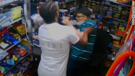 An image taken from a video acquired by the New York Post shows an altercation between Austin Simon, left, and bodega clerk Jose Alba, where Alba eventually stabbed Simon.