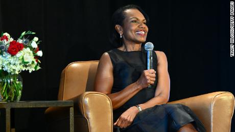 Former Secretary of State Condoleezza Rice speaks July 7 at a PGA  Tour Champions event in  Akron, Ohio.