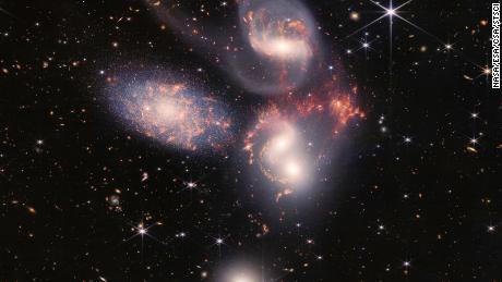 This enormous mosaic of Stephan&#39;s Quintet is Webb&#39;s largest image to date, containing over 150 million pixels.