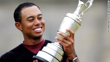 Woods celebrates his second Open victory in St. Louis.  Andrews in 2005.