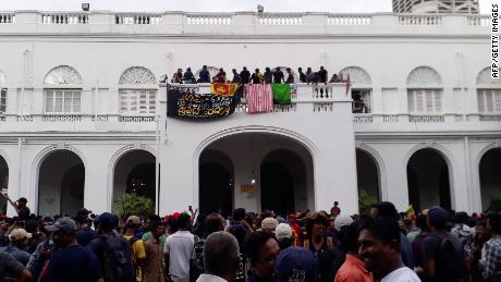 Protestors gather at the Presidential Palace in Colombo.