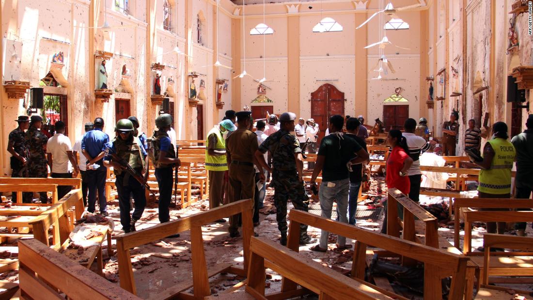 The scene at St Sebastian&#39;s Church in Negombo following the bomb attacks on April 21, 2019.