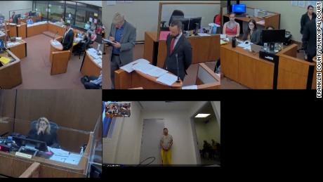Gerson Fuentes, seen bottom center, appeared via video in the Franklin County Municipal Court.  