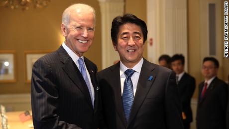 Joe Biden meets with Shinzo Abe in New York in 2014.