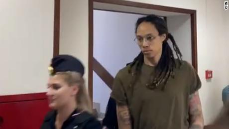 Brittney Griner arrives at a court outside Moscow on Thursday. 