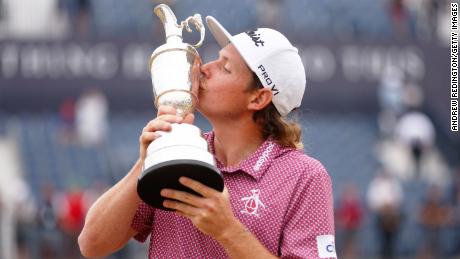 Cameron Smith celebrates with The Claret Jug after winning the 150th Open at St. Andrews.