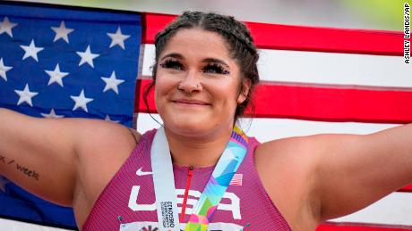 Chase Ealey won a gold medal in the women&#39;s shot put final at the World Athletics Championships on Saturday, July 16, 2022, in Eugene, Oregon.