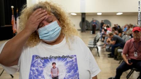 Mary Grace Valencia, of San Angelo, the aunt of victim Uziyah Sergio Garcia, talks about her nephew after the viewing of the video from inside Robb Elementary School.