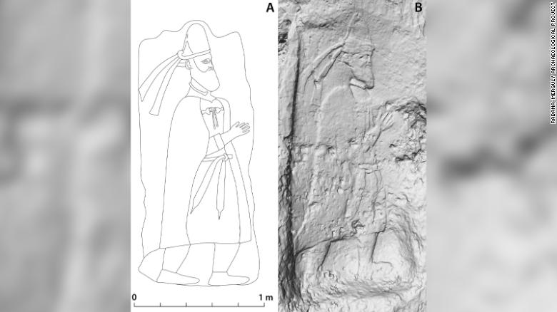 The carving depicts a figure with an unusual hat and is thought to depict a king of Adiabene, said lead researcher Michael Brown of the University of Heidelberg.  natounia royal