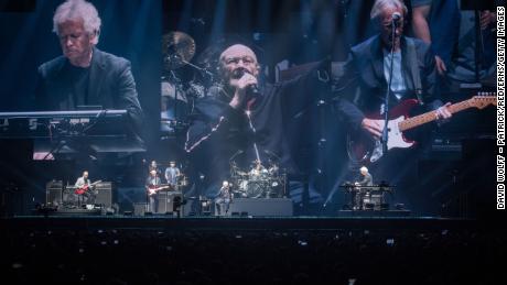Phil Collins sings during a reunion concert by Genesis at U Arena on March 17, 2022, in Nanterre, France. 
