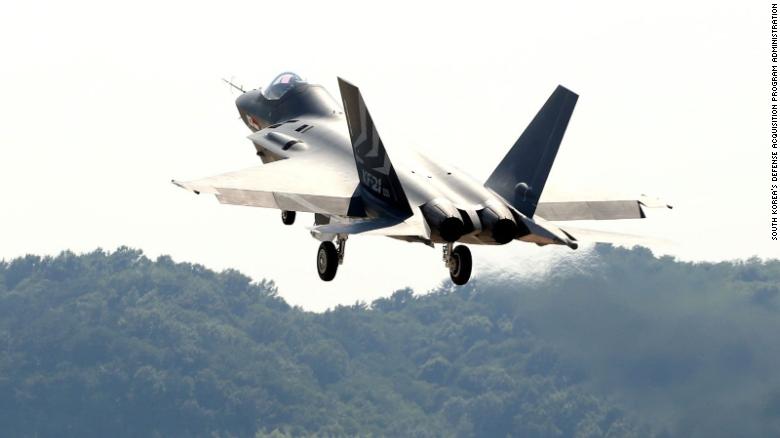 South Korea&#39;s homegrown fighter jet, the KF-21, leaves an air base in the southern part of the country on its first flight Tuesday.