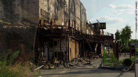 View of the destroyed Fabrika shopping center in Kherson on July 20, 2022.