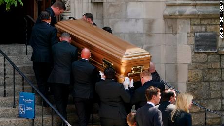 Pallbearers carry Ivana Trump&#39;s casket in New York on Wednesday.