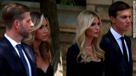From left, Eric Trump, Lara Trump, Ivanka Trump and Jared Kushner arrive for Ivana Trump&#39;s funeral on Wednesday.