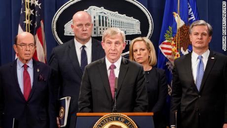 US Attorney for the Eastern District of New York Richard P. Donoghue announcing indictments against China&#39;s Huawei Technologies Co Ltd, several of its subsidiaries and its chief financial officer Meng Wanzhou on January 28, 2019. 