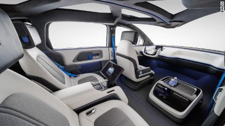 An interior shot of Baidu&#39;s new robotaxi. The steering wheel is detachable, and will be removed once the company receives approval from authorities, according to a company executive.