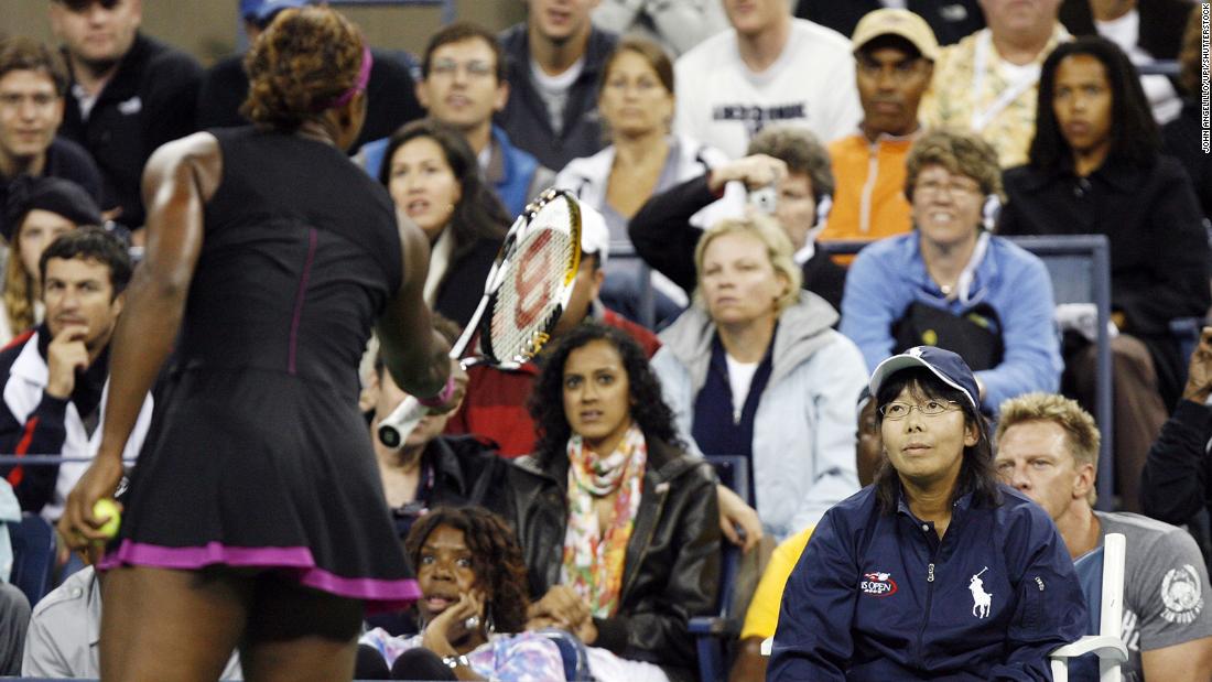 Williams screams at a line judge who called her for a foot fault during a semifinal match at the US Open in 2009. Williams lost the match and was fined a record $82,500. She was also placed on probation for two years. 