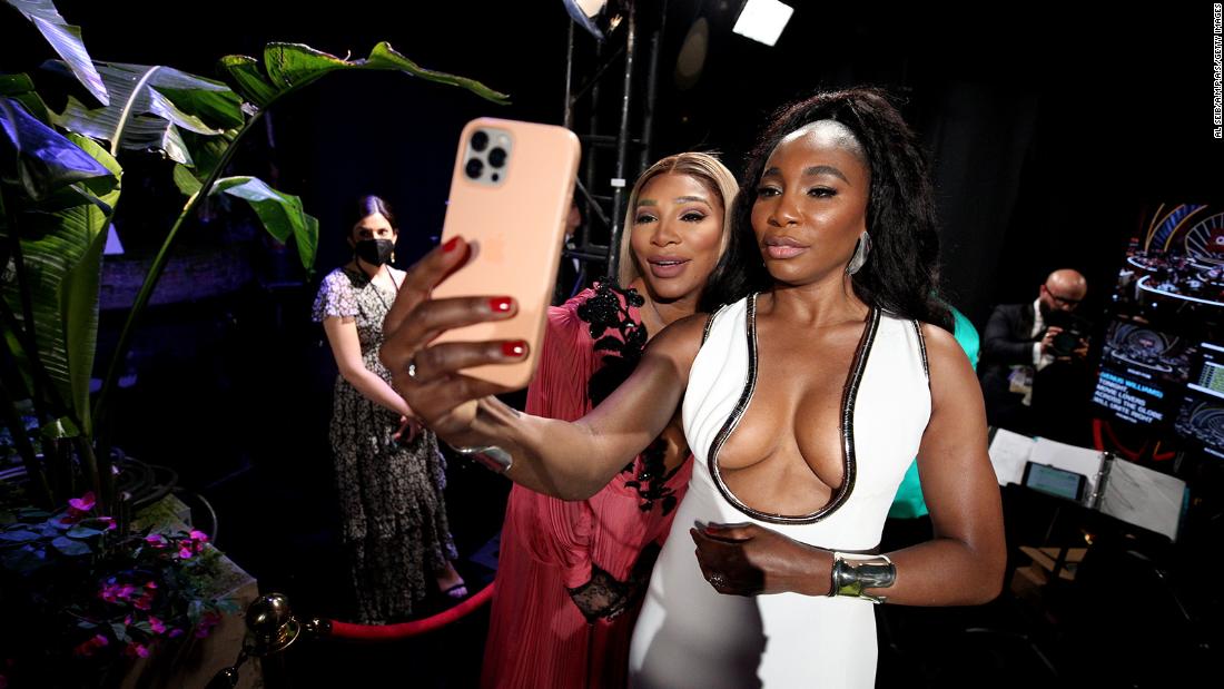 The Williams sisters take a selfie backstage at the Academy Awards in March.