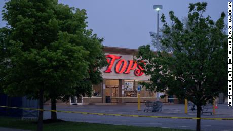 Tops grocery store, where a gunman fired on 13 people, killing 10, on May 14, photographed in Buffalo on May 19, 2022. 