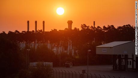 The sun rises over the gas receiving station of the Nord Stream 1 Baltic Sea pipeline in Lubmin, Germany.