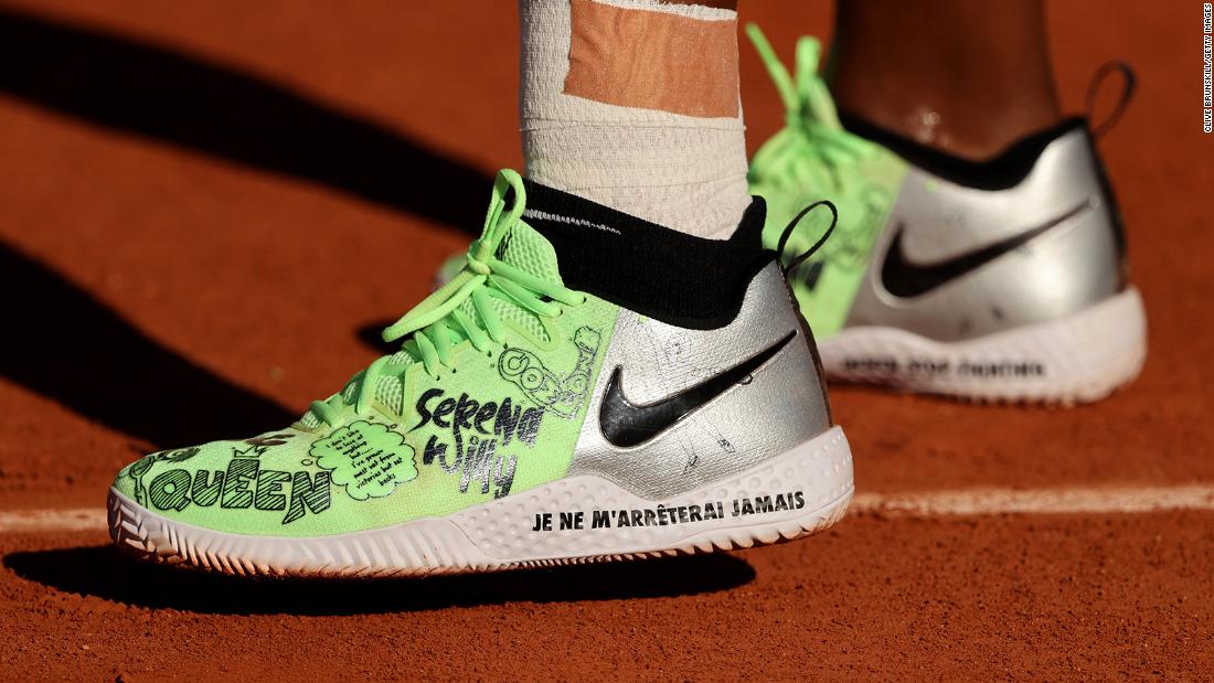 Williams wears custom Nike sneakers at the French Open in 2021. Williams partnered with Nike to launch a &lt;a href=&quot;https://www.cnn.com/2021/08/17/business/nike-serena-williams-swdc/index.html&quot; target=&quot;_blank&quot;&gt;collection of athleisure wear&lt;/a&gt; created by emerging designers.