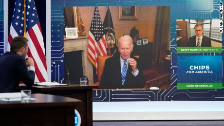 President Joe Biden speaks virtually during an event at the White House, July 25, 2022.