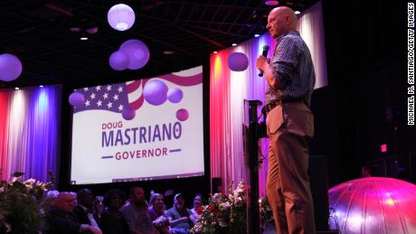 Pennsylvania Republican gubernatorial candidate Doug Mastriano speaks during a campaign rally on May 14, 2022 in Warminster, Pennsylvania.