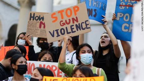 Students protest against gun violence in Los Angeles, California, May 31, 2022. 