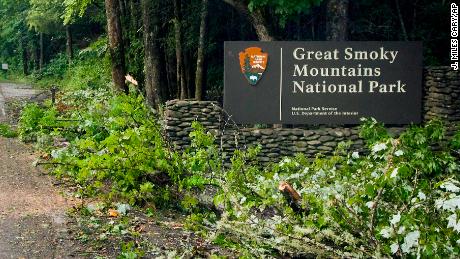 An entrance to Great Smoky Mountains National Park on July 6, 2012, in Townsend, Tennessee. 