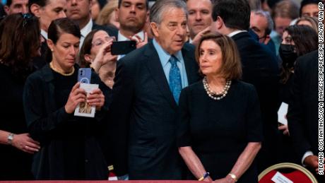 US House of Representatives Speaker, Nancy Pelosi (R), with her husband Paul Pelosi (C), attend a Holy Mass for the Solemnity of Saints Peter and Paul lead by Pope Francis in St. Peter&#39;s Basilica. 