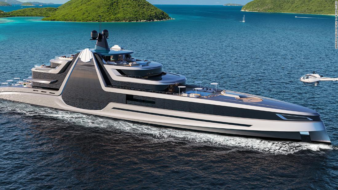 Concetto di yacht di lusso ispirato ai diamanti con una “cascata” a bordo