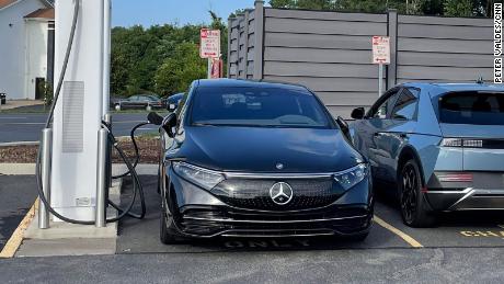 I stopped for a charge in Virginia but realized I could have stopped sooner. I encountered a lot of other electric cars on the trip, including this Hyundai Ioniq 5 charging next to the Mercedes.