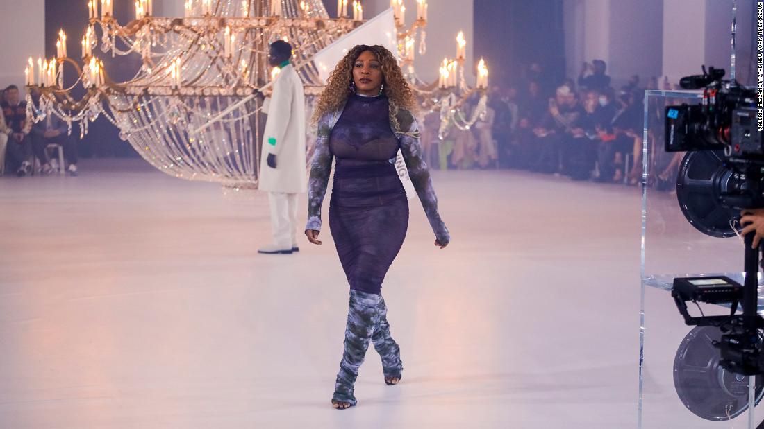 Williams walks the runway during an Off-White fashion show in Paris in February. It was shortly after the death of the brand&#39;s founder, Virgil Abloh.