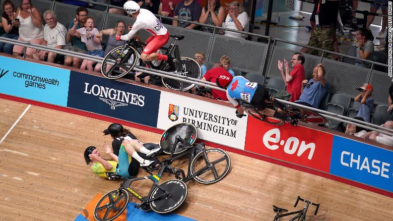 Commonwealth Games cycling velodrome cleared after spectacular crash into crowd