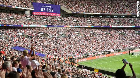 Het was een recordaantal bezoekers voor een finale van het Europees Kampioenschap -- heren of dames -- op Wembley op zondag.