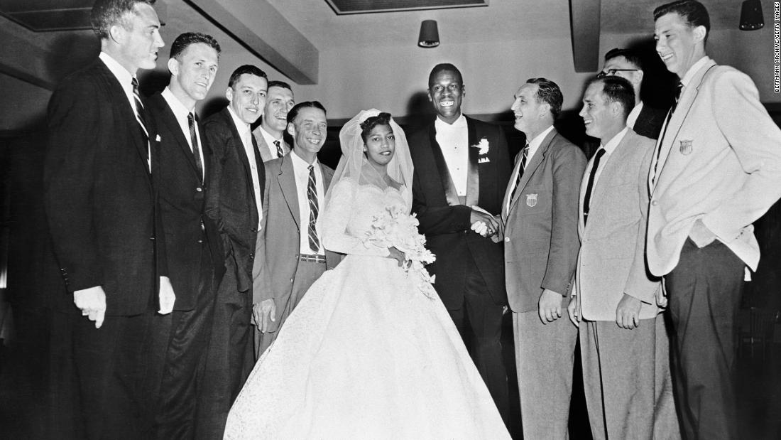 Russell and Swisher were married in Oakland, California, in 1956. The couple got hitched after Russell won the gold medal at the Melbourne Olympics.