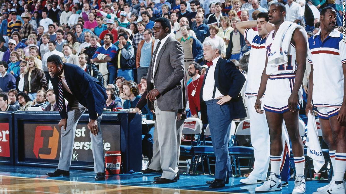 Russell, left, coaches the Sacramento Kings in 1988. After retiring as a player, Russell went on to coach several NBA teams including the Seattle SuperSonics from 1973-1977 and Sacramento from 1987-1988.