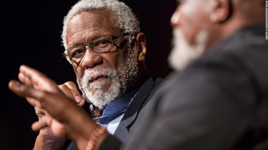 Russell is interviewed by Dr. Harry Edwards during the Civil Rights Summit in Austin, Texas, in 2014.