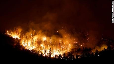 The McKinney Fire burns near Yreka, California, Saturday.